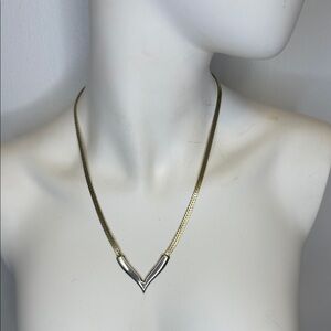 Vintage Gold Tone V Herringbone Necklace